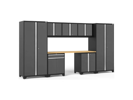 NewAge | Pro Series 8 Piece Cabinet Set with Wall, Base, Multi-Function Cabinet, Lockers and 84 in. Worktop