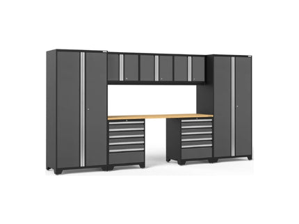 NewAge | Pro Series 8 Piece Cabinet Set with Wall, Tool Drawer Cabinets, Lockers and 84 in. Worktop