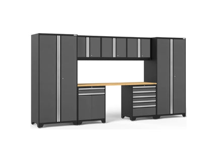 NewAge | Pro Series 8 Piece Cabinet Set with Wall, Tool Drawer, Multi-Function Cabinet, Lockers and 84 in. Worktop