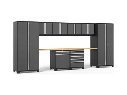 NewAge | Pro Series Grey 10 Piece Cabinet Set with Wall, Tool Drawer, Multi-Function Cabinet, Lockers and 112 in. Worktop